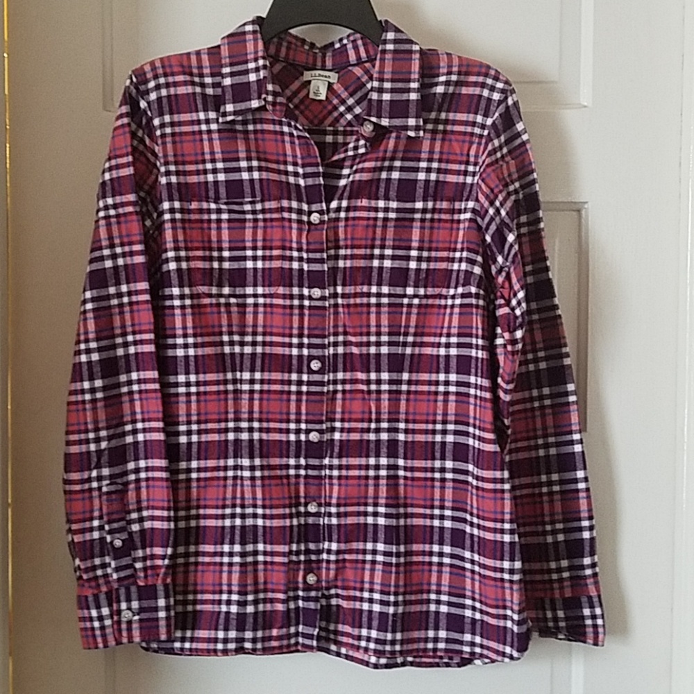 LL Bean Plaid Button Down Top Small New W/Out Tags
